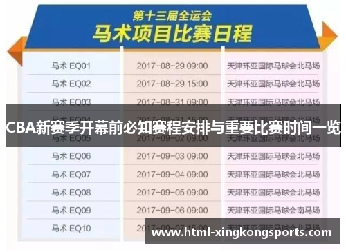 CBA新赛季开幕前必知赛程安排与重要比赛时间一览